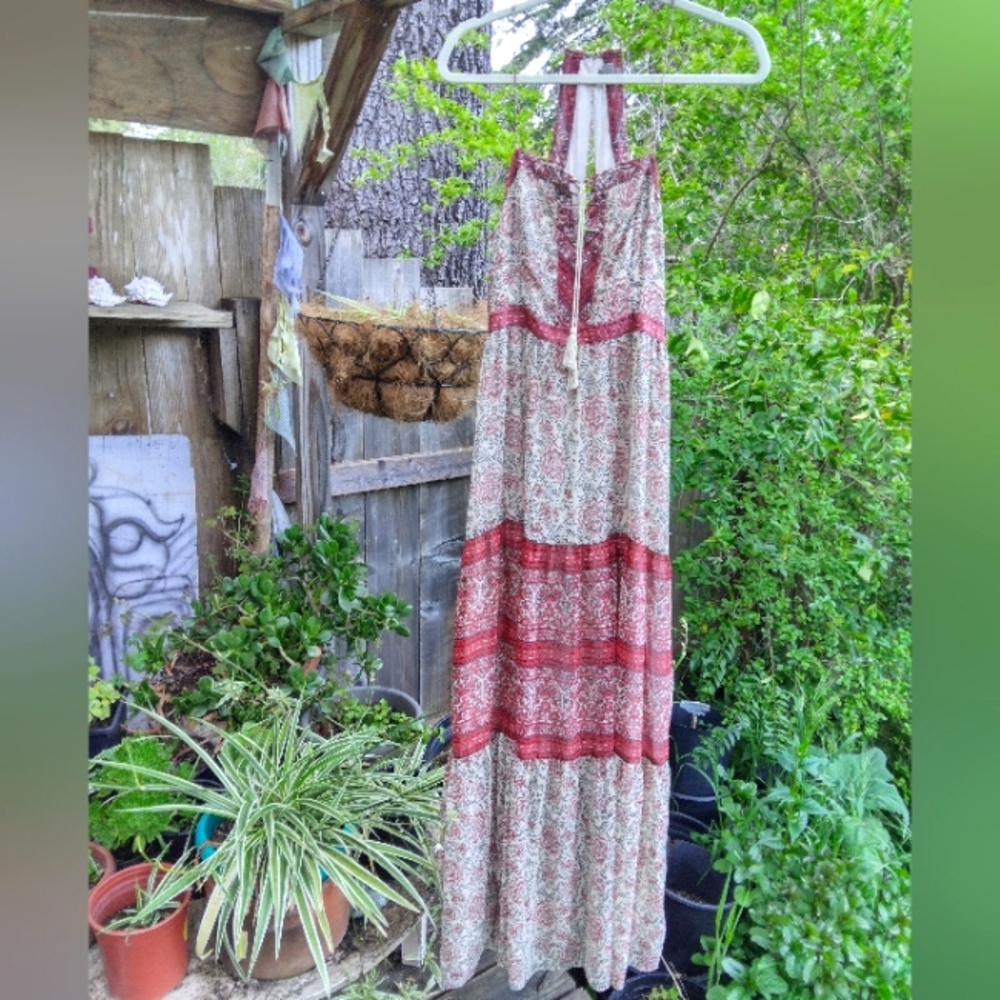 Ecote Red and Cream Maxi Dress
